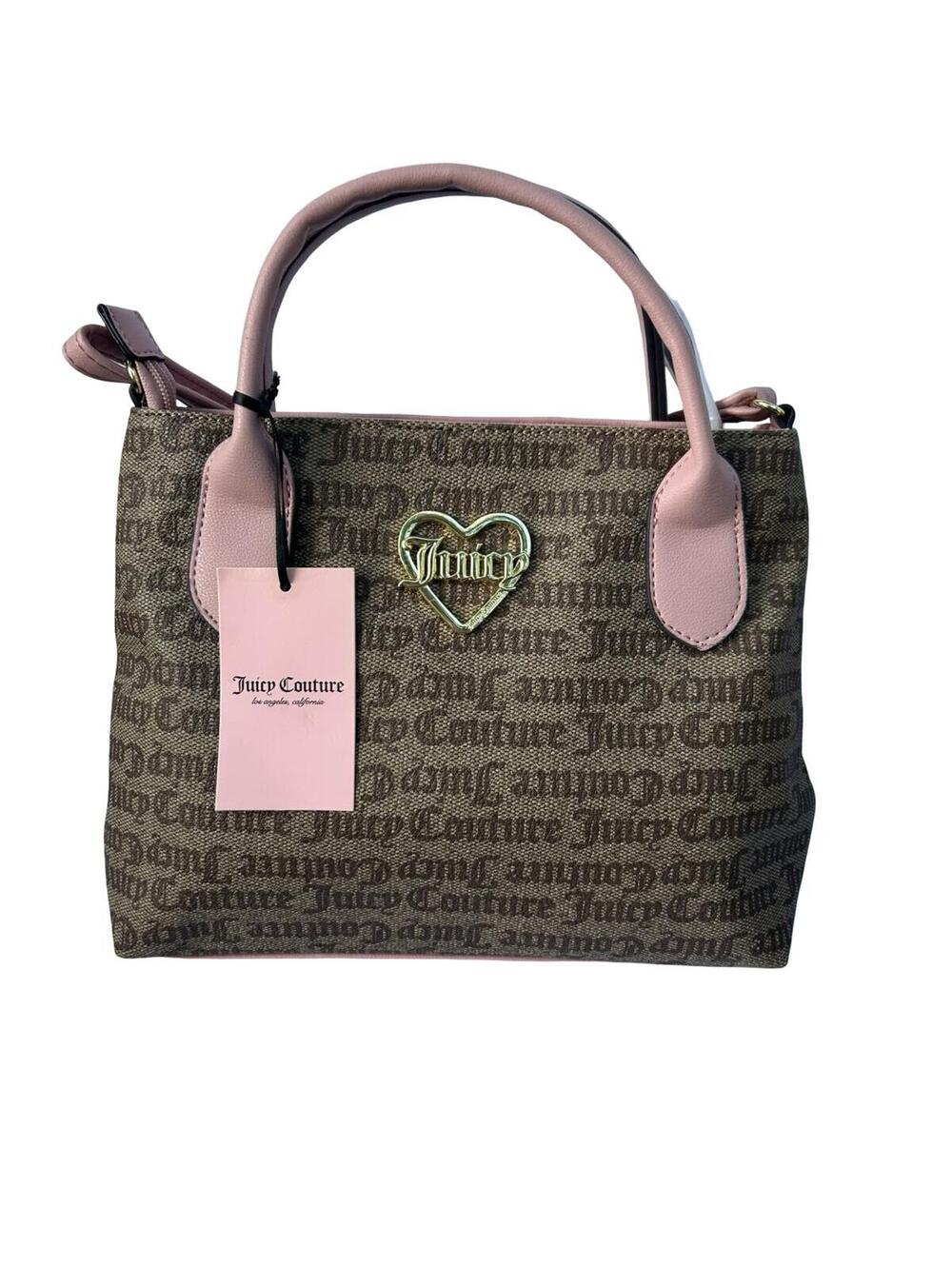 Juicy Couture Brown‎ Monogram Pink Trim Satchel Crossbody Bag NWT